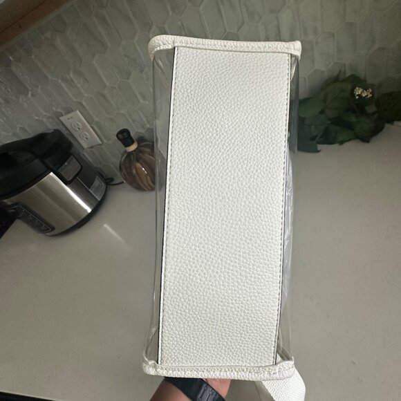 Clear PVC & White Faux Leather Mini Tote Bag With Adjustable Strap By Unni - Picture 7 of 8